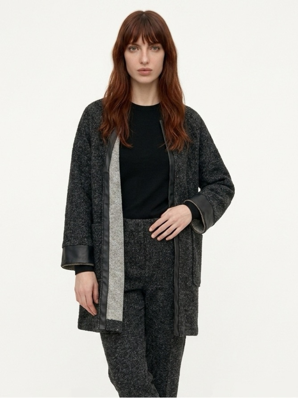 💕x2HP💕Zara sweater cardigan with leather trim